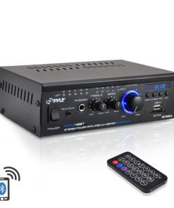 Bluetooth Mini Blue Series Stereo Power Amplifier, 2 x 120 Watt, USB Charge Port, USB/SD Memory Card Readers, RCA and AUX (3.5mm) Input Connector Jacks, Remote Control RBPCAU48BT