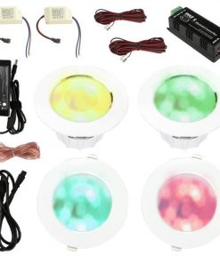 4’’ Bluetooth Ceiling / Wall Speaker Kit - (4) Aluminum Frame 2-Way Speakers with Built-in LED Light PDIC4CBTL4B