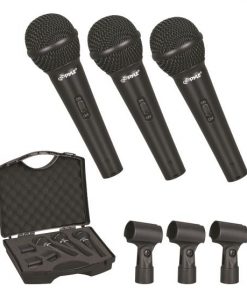 (3) Professional Dynamic Handheld Microphones, Cardioid Moving Coil Vocal Mics with Clip Adapters (3-Pack) PDMICKT80