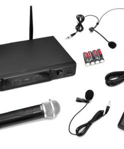 VHF Wireless Microphone Receiver System with Independent Volume Control Includes Handheld Microphone and Belt Pack Transmitter with Lavalier Microphone RBPDWM2115