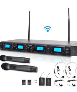 UHF Wireless Microphone System Kit, Adjsutable Frequency, Includes (2) Handheld Mics, (2) Beltpack Transmitters, (2) Lavalier Mics & (2) Headset Mics PDWM4350U