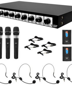 8 Channel Wireless Microphone System - Rack Mountable with 4 Lavalier Mics, 4 Headsets, & 4 Handheld Mics PDWM8700