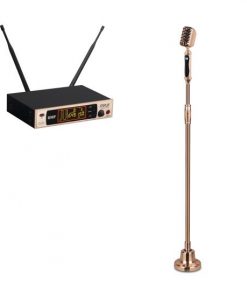 Classic Retro Vintage Style Wireless Microphone System & Swing Stand, Gold Style PDWMRET76GL