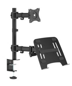 Universal Dual Device Stand, Laptop & TV Monitor Screen Mount (Adjustable Rotation, Tilt, Swivel, Extending Arms) PLTLSTND23