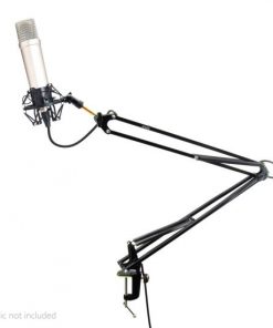 Suspension Boom Scissor Microphone Stand Studio Radio Pro Shock Mount Holder, Adjustable and Extendable Arm, Angle and Tilt Positioning, Universal Table Clamp Mount Style PMKSH04
