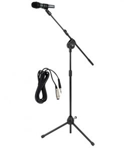 Dynamic Microphone and Tripod Mic Stand, Height Adjustable, Extending Boom, Includes 15' ft. XLR Cable PMKSM20