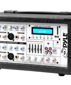 4-Channel 400 Watt Powered Mixer, AUX (3.5mm) Input, SD Memory Card & USB Flash Drive Readers, LCD Display PMX402M