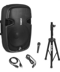 Bluetooth Active-Powered Loudspeaker Cabinet - Wireless Music Streaming PA Speaker System, FM Stereo Radio, USB/SD Readers, 1500 Watt, 15'' Subwoofer (Includes Speaker Stand, Wired Microphone) PPHP155ST