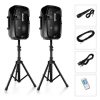 Active + Passive PA Speaker System Kit - Dual Loudspeaker Sound Package, 8'' Subwoofers, Bluetooth Wireless Streaming, Includes (2) Speaker Stands, Wired Microphone, Remote Control, 700 Watt PPHP849KT