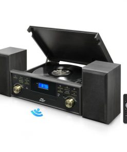 Vintage Retro Classic Style Bluetooth Turntable Speaker System with Vinyl/MP3 Recording Ability PPTCM80BTGR