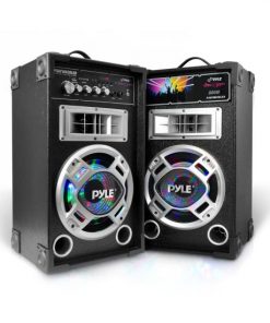 Disco Jam Dual Bookshelf Stereo Speaker System, USB/SD/MP3 Streaming, FM Radio, Flashing DJ Lights PSUFM826LED