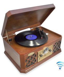 Bluetooth Vintage Classic-Style Turntable Record Player with CD & Cassette Players, AM/FM Radio & Built-in Speakers PTCD4BT