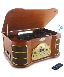 Bluetooth Vintage Classic-Style Turntable Speaker System with CD & Cassette Players, Vinyl-to-MP3 Recording, MP3/USB Reader, AM/FM Radio PTCD54UB