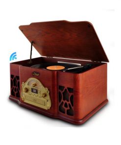 Bluetooth Vintage Classic-Style Turntable Speaker System with Vinyl-to-MP3 Recording, CD Player, MP3/USB Reader, AM/FM Radio PTCD64UBT