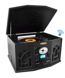 Vintage Classic-Style Bluetooth Turntable Record Player with Vinyl-to-MP3 Recording Ability, CD Player, AM/FM Radio PTCDS7UBTB