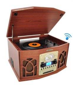 Vintage Classic-Style Bluetooth Turntable Record Player with Vinyl-to-MP3 Recording Ability, CD Player, AM/FM Radio PTCDS7UBTBW