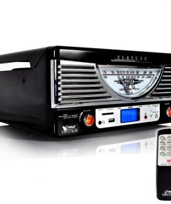 Retro Vintage Classic Style Bluetooth Turntable Vinyl Record Player with USB/MP3 Computer Recording (Black) PTR8UBTBK