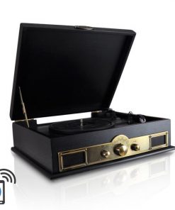 Retro Vintage Classic Style Bluetooth Turntable Vinyl Record Player with Recording Ability, AM/FM Radio PTT30BK