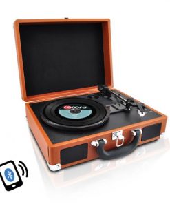Portable Vintage Classic-Style Bluetooth Turntable System with Vinyl-to-MP3 Recording, Built-in Speakers & Rechargeable Battery PVTTBT6BR