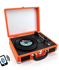 Portable Vintage Classic-Style Bluetooth Turntable System with Vinyl-to-MP3 Recording, Built-in Speakers & Rechargeable Battery PVTTBT6OR