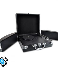 Bluetooth Classic Vinyl Record Player Turntable with Vinyl to MP3 Recording, Aux Input, RCA Output, Built-in Rechargeable Battery & Fold-Out Speakers PVTTBT8BK