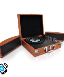 Bluetooth Classic Vinyl Record Player Turntable with Vinyl to MP3 Recording, Aux Input, RCA Output, Built-in Rechargeable Battery & Fold-Out Speakers PVTTBT8BR