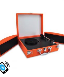 Bluetooth Classic Vinyl Record Player Turntable with Vinyl to MP3 Recording, Aux Input, RCA Output, Built-in Rechargeable Battery & Fold-Out Speakers PVTTBT8OR