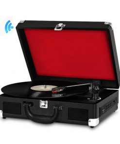 Bluetooth Classic Vintage Style Turntable Speaker System, Vinyl-to-MP3 Recording, MP3/USB/SD Readers, Briefcase-Style (Black) PVTTBT9BK