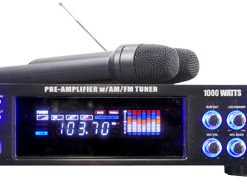 1000 Watts Hybrid Pre-Amplifier W/AM-FM Tuner/USB/Dual Wireless Mic RBPWMA1003T