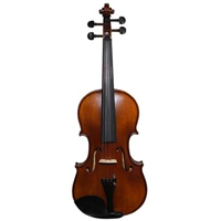 Gailani Violin:  Flamed Back, Sides and Neck. Grade A Ebony Fittings, Warm Brown Antique Finish and Super Sensitive Strings. Includes a Shaped Violin Case with Ebony Frog Bow. Sizes 4/4, 3/4, 1/2 HD-V31-1