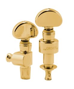 GROVER GEARED BANJO PEGS GOLD W/   METAL BUTTON SET 5