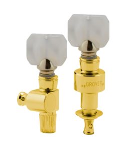 GROVER GEARED BANJO PEGS GOLD W/   SQUARE PRLD BUTTON SET 5