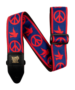 Ernie Ball Red and Blue Peace Love Dove Jacquard Strap