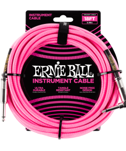 18' Braided Straight / Angle Instrument Cable - Neon Pink