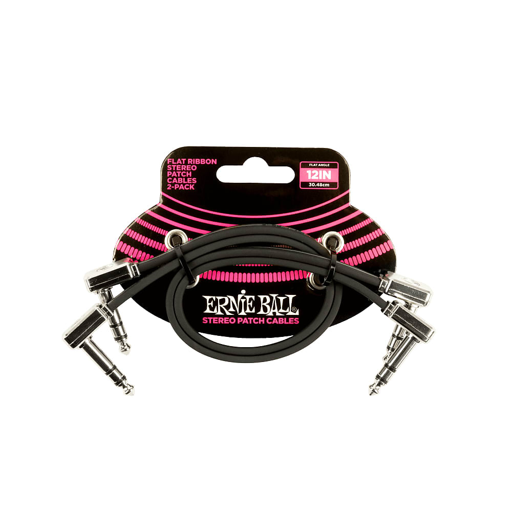 Ernie Ball P06405 Flat Ribbon Stereo Patch Cable 12in - Black - 2 Pack