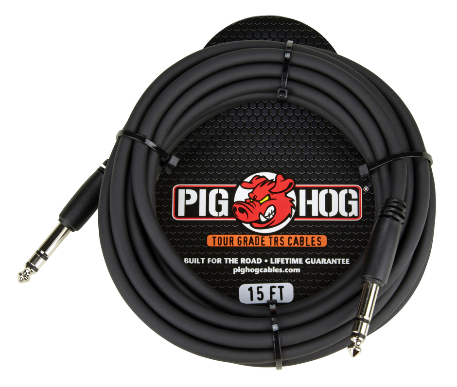 Pig Hog Instrument Cable 1/4" TRS to 1/4" TRS 15 ft.