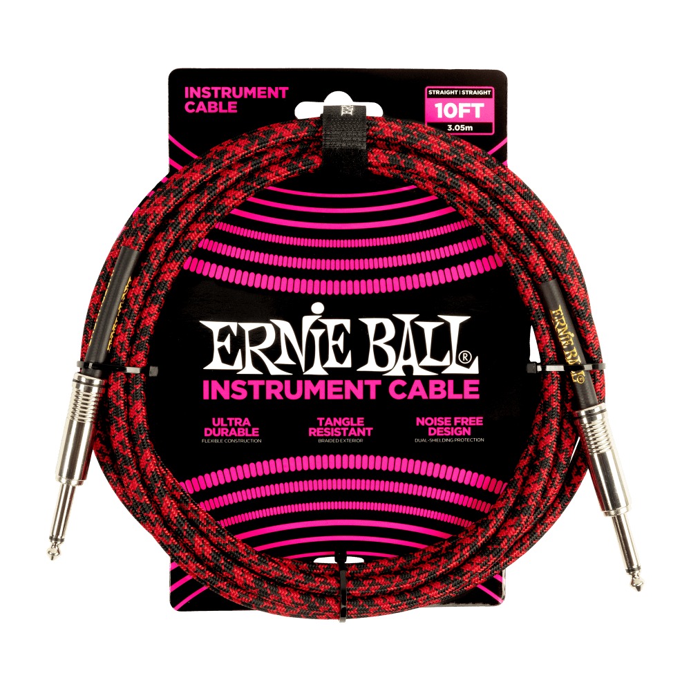 Braided Instrument Cable Straight/Straight 10ft - Red/Black